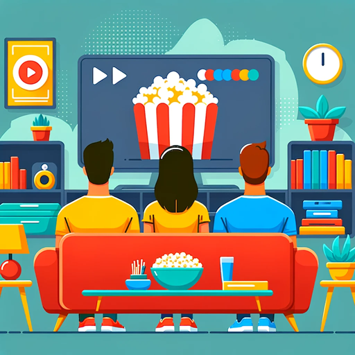 Image of Animated People watching TV with popcorn